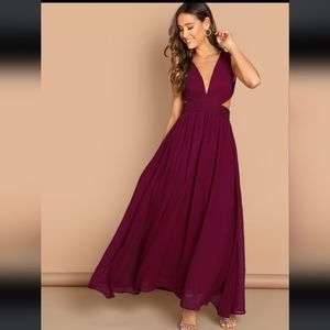 SHEIN Belle Deep V Neck Criss Wrap Fit & Flare MaxiBridesmaid Dress